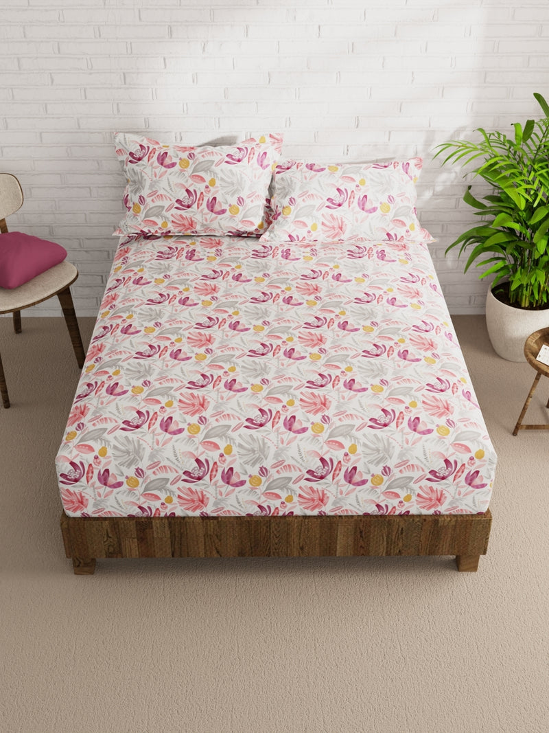 Extra Smooth Micro Double Bedsheet With 2 Pillow Covers <small> (floral-pink/grey)</small>