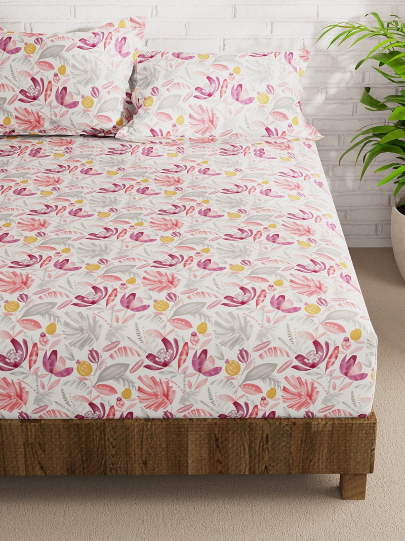 Extra Smooth Micro Double Bedsheet With 2 Pillow Covers <small> (floral-pink/grey)</small>