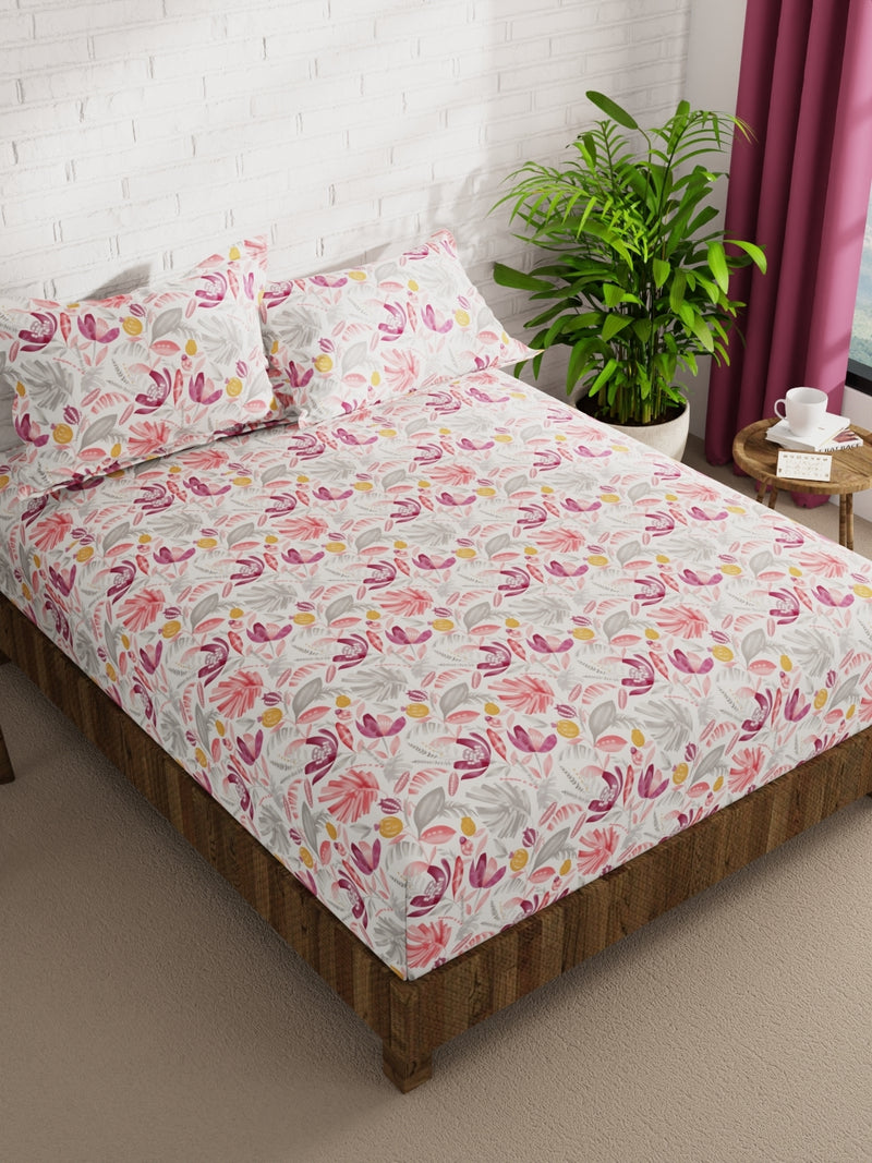 Extra Smooth Micro Double Bedsheet With 2 Pillow Covers <small> (floral-pink/grey)</small>