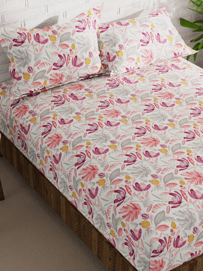 Extra Smooth Micro Double Bedsheet With 2 Pillow Covers <small> (floral-pink/grey)</small>