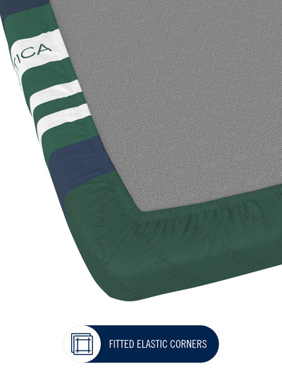 100% Premium Cotton Fitted King Bedsheet With Elastic Corners With 2 Pillow Covers <small> (stripe-green/blue)</small>