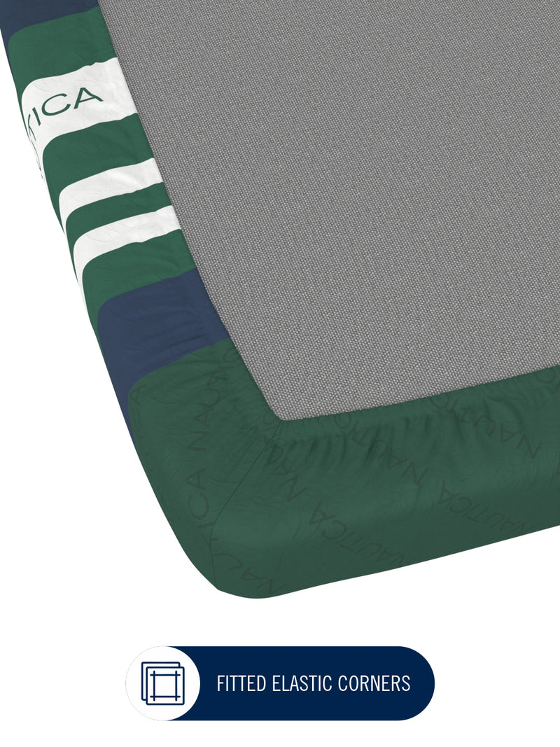 100% Premium Cotton Fitted King Bedsheet With Elastic Corners With 2 Pillow Covers <small> (stripe-green/blue)</small>