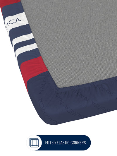 100% Premium Cotton Fitted King Bedsheet With Elastic Corners With 2 Pillow Covers <small> (stripe-blue/red)</small>