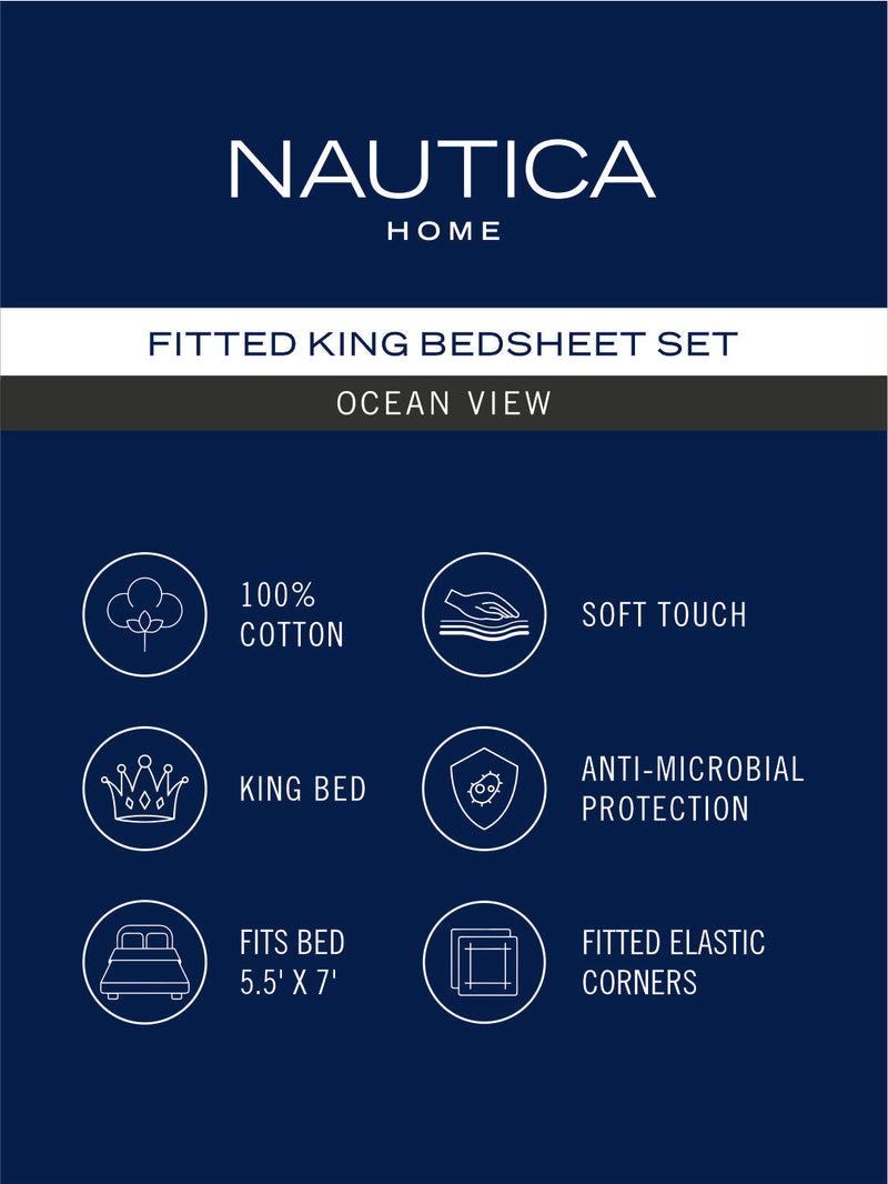 100% Premium Cotton Fitted King Bedsheet With Elastic Corners With 2 Pillow Covers <small> (stripe-blue/red)</small>