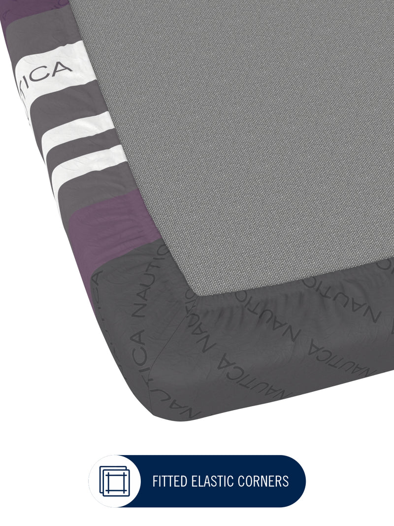 100% Premium Cotton Fitted King Bedsheet With Elastic Corners With 2 Pillow Covers <small> (stripe-wine/grey)</small>