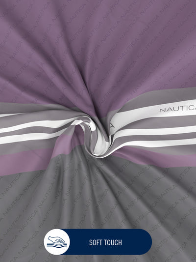 100% Premium Cotton Fitted King Bedsheet With Elastic Corners With 2 Pillow Covers <small> (stripe-wine/grey)</small>
