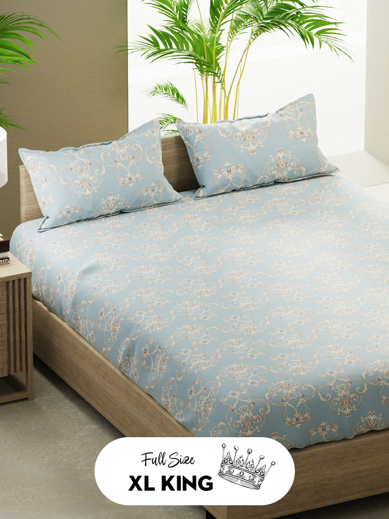 100% Pure Cotton Double Bedsheet With 2 Pillow Covers <small> (floral-skyblue)</small>