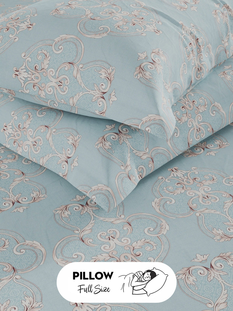 100% Pure Cotton Double Bedsheet With 2 Pillow Covers <small> (floral-skyblue)</small>