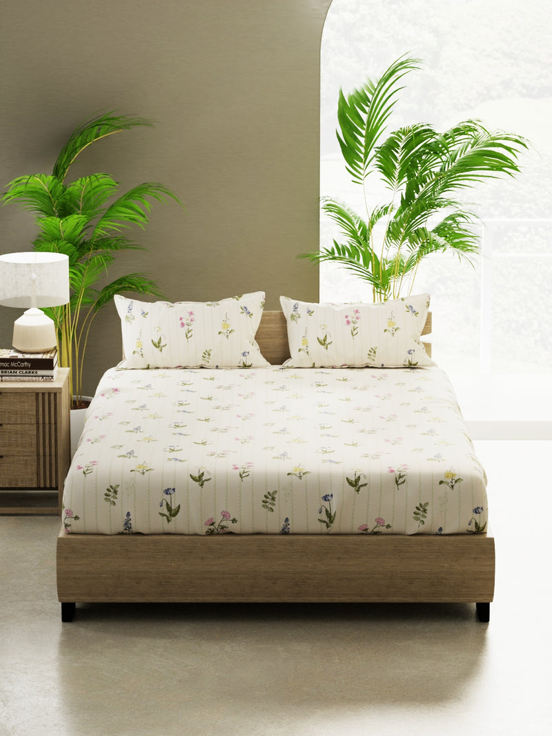 100% Pure Cotton Double Bedsheet With 2 Pillow Covers <small> (floral-green/multi)</small>