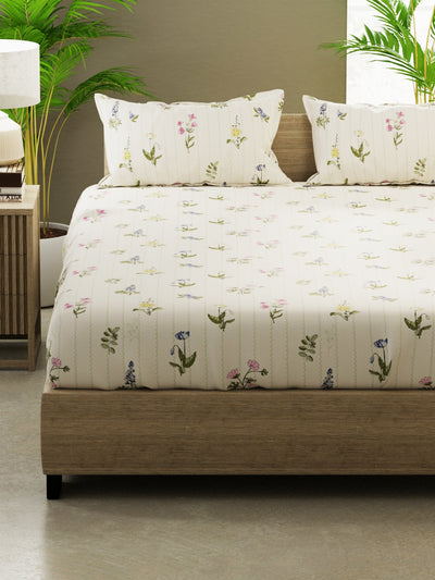 100% Pure Cotton Double Bedsheet With 2 Pillow Covers <small> (floral-green/multi)</small>
