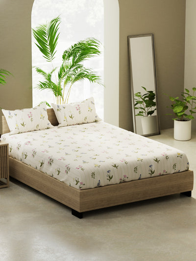 100% Pure Cotton Double Bedsheet With 2 Pillow Covers <small> (floral-green/multi)</small>