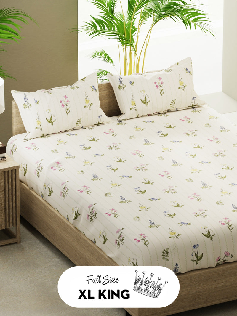 100% Pure Cotton Double Bedsheet With 2 Pillow Covers <small> (floral-green/multi)</small>