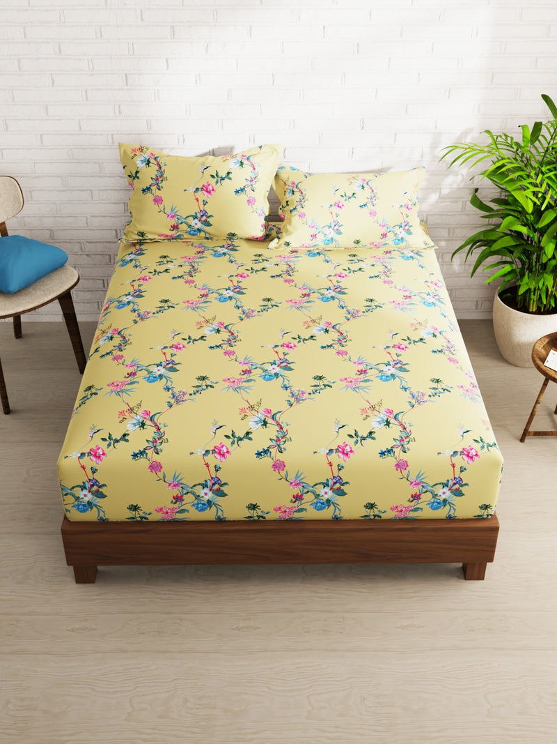 Extra Smooth Micro Double Bedsheet With 2 Pillow Covers <small> (floral-mustard)</small>