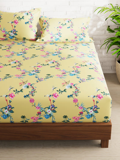 Extra Smooth Micro Double Bedsheet With 2 Pillow Covers <small> (floral-mustard)</small>