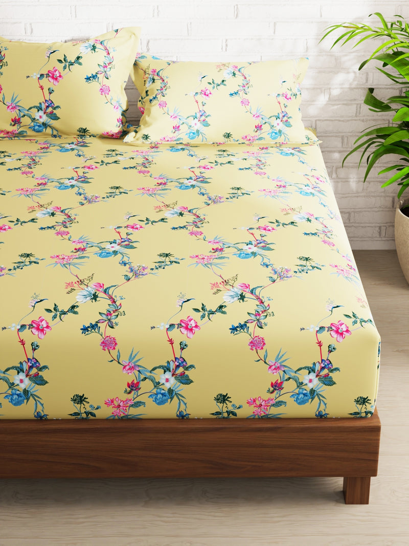 Extra Smooth Micro Double Bedsheet With 2 Pillow Covers <small> (floral-mustard)</small>