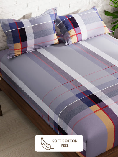Extra Smooth Micro Double Bedsheet With 2 Pillow Covers <small> (stripe-lavender)</small>