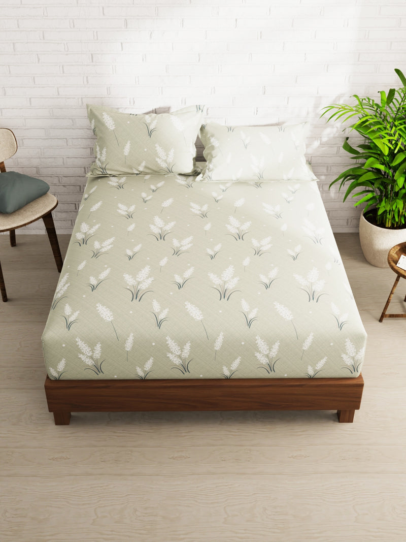Extra Smooth Micro Double Bedsheet With 2 Pillow Covers <small> (floral-sage)</small>