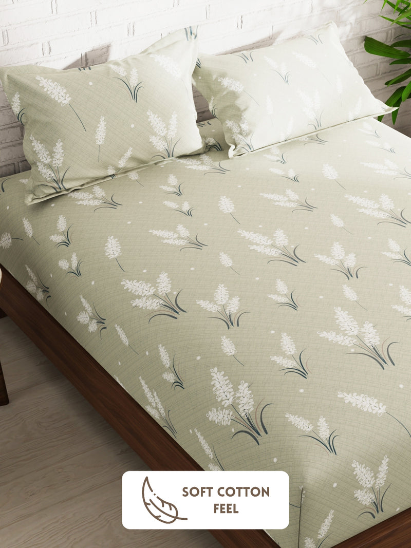 Extra Smooth Micro Double Bedsheet With 2 Pillow Covers <small> (floral-sage)</small>