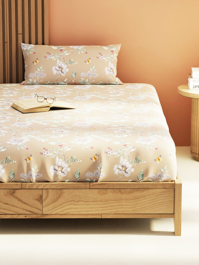 Extra Smooth Micro Single Bedsheet With 1 Pillow Cover <small> (floral-mauve)</small>