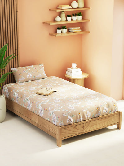 Extra Smooth Micro Single Bedsheet With 1 Pillow Cover <small> (floral-mauve)</small>