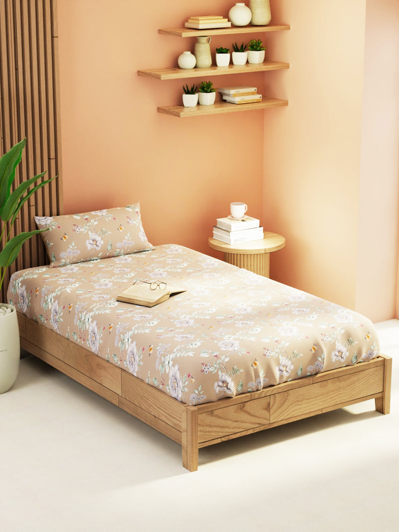 Extra Smooth Micro Single Bedsheet With 1 Pillow Cover <small> (floral-mauve)</small>