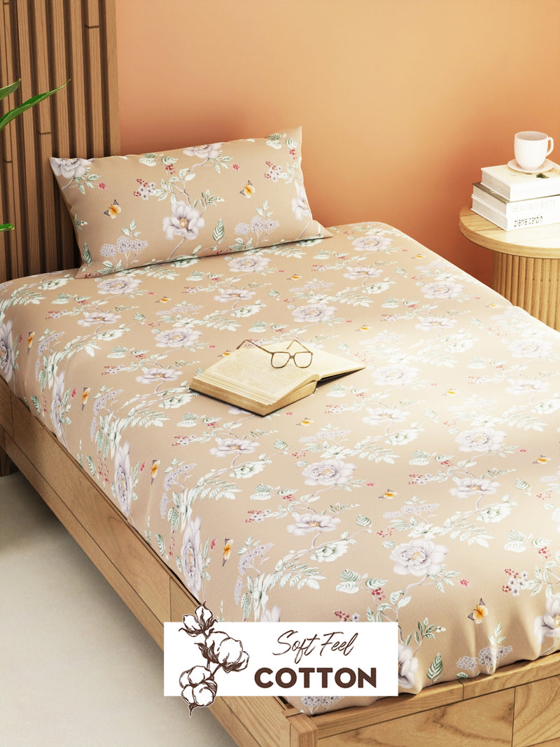 Extra Smooth Micro Single Bedsheet With 1 Pillow Cover <small> (floral-mauve)</small>