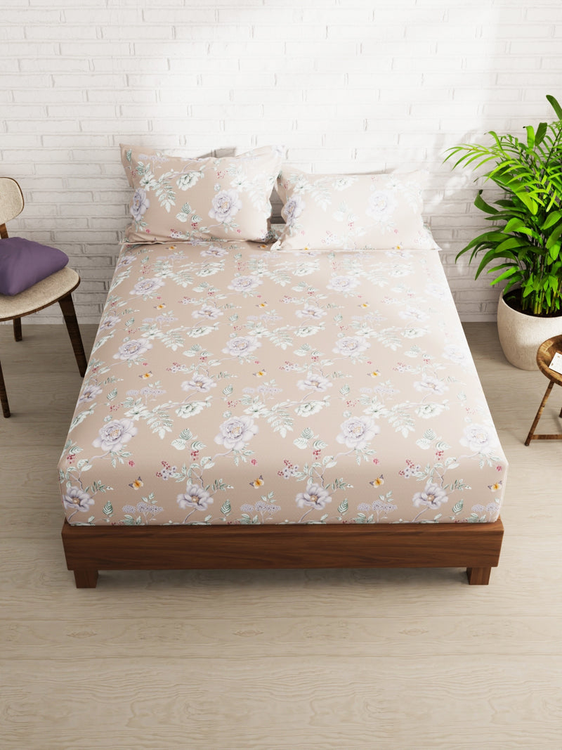 Extra Smooth Micro Double Bedsheet With 2 Pillow Covers <small> (floral-mauve)</small>