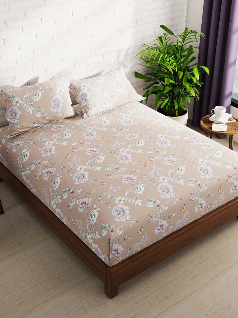 Extra Smooth Micro Double Bedsheet With 2 Pillow Covers <small> (floral-mauve)</small>