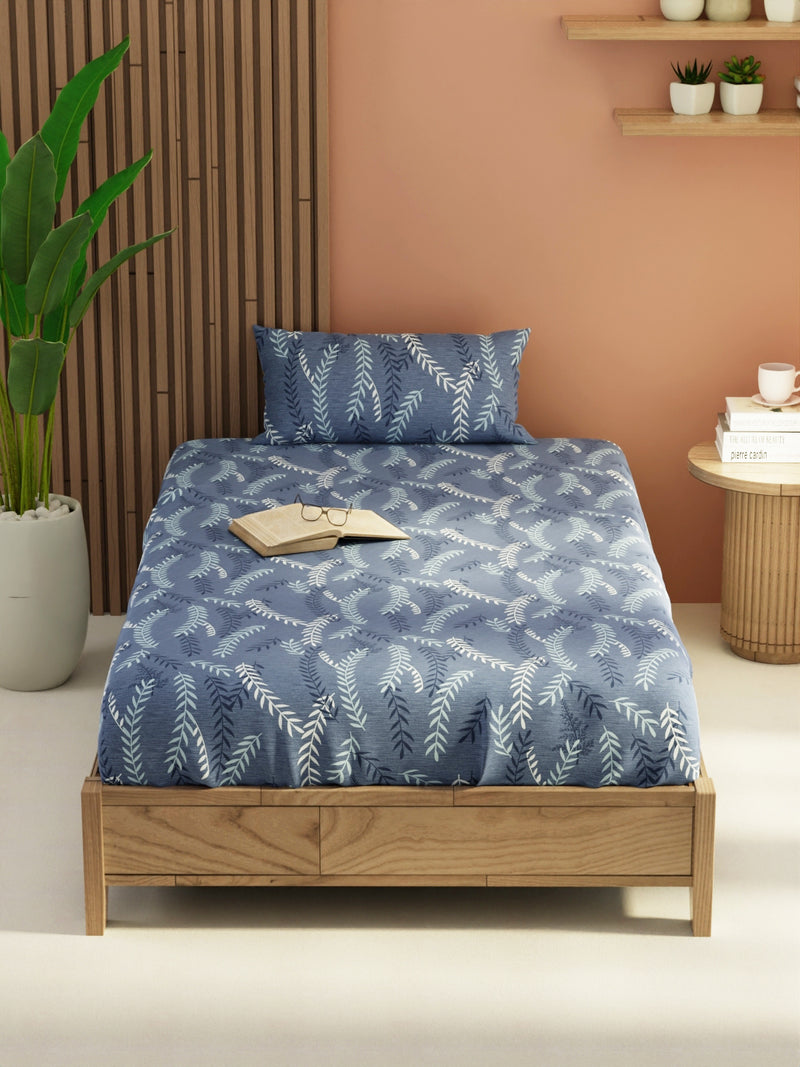 Extra Smooth Micro Single Bedsheet With 1 Pillow Cover <small> (floral-royalblue)</small>