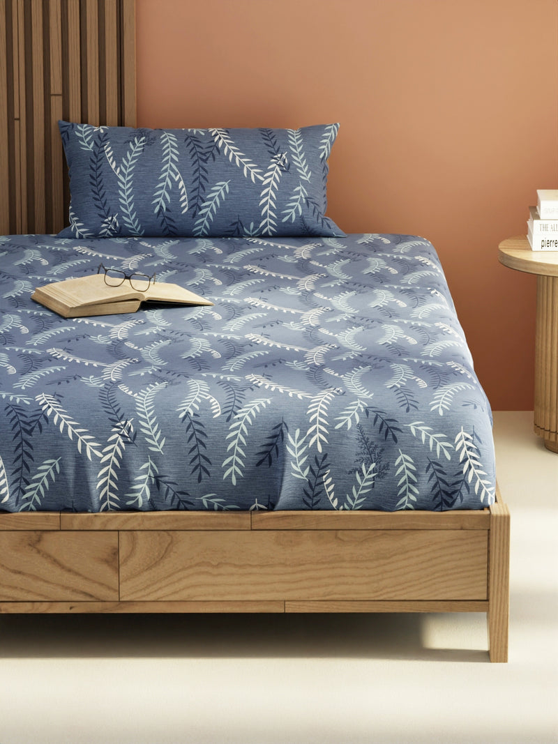 Extra Smooth Micro Single Bedsheet With 1 Pillow Cover <small> (floral-royalblue)</small>