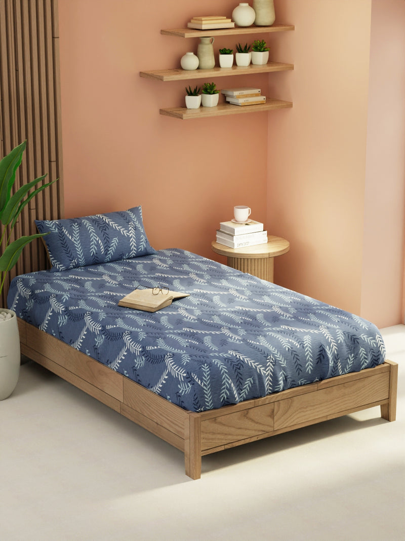 Extra Smooth Micro Single Bedsheet With 1 Pillow Cover <small> (floral-royalblue)</small>