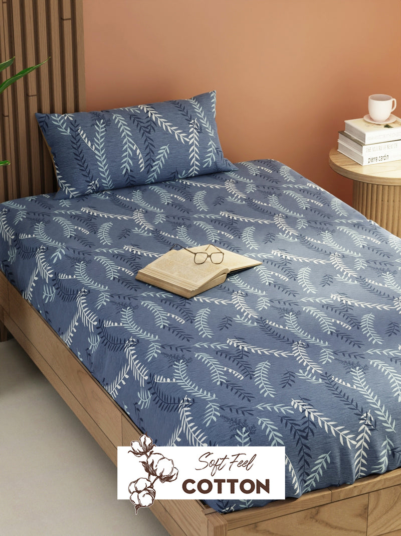 Extra Smooth Micro Single Bedsheet With 1 Pillow Cover <small> (floral-royalblue)</small>