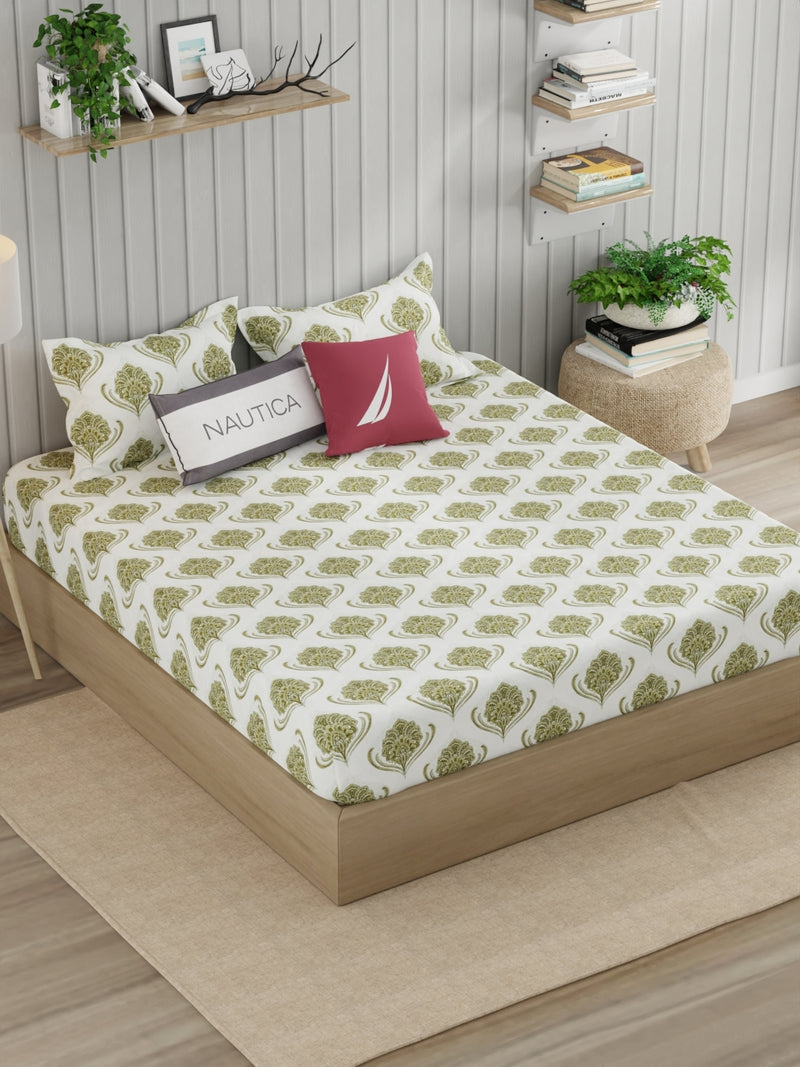 Super Fine 100% Egyptian Satin Cotton King Bedsheet With 2 Pillow Covers <small> (ornamental-sage)</small>