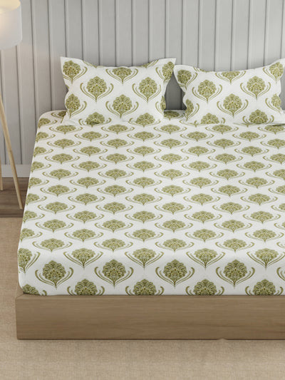 Super Fine 100% Egyptian Satin Cotton King Bedsheet With 2 Pillow Covers <small> (ornamental-sage)</small>