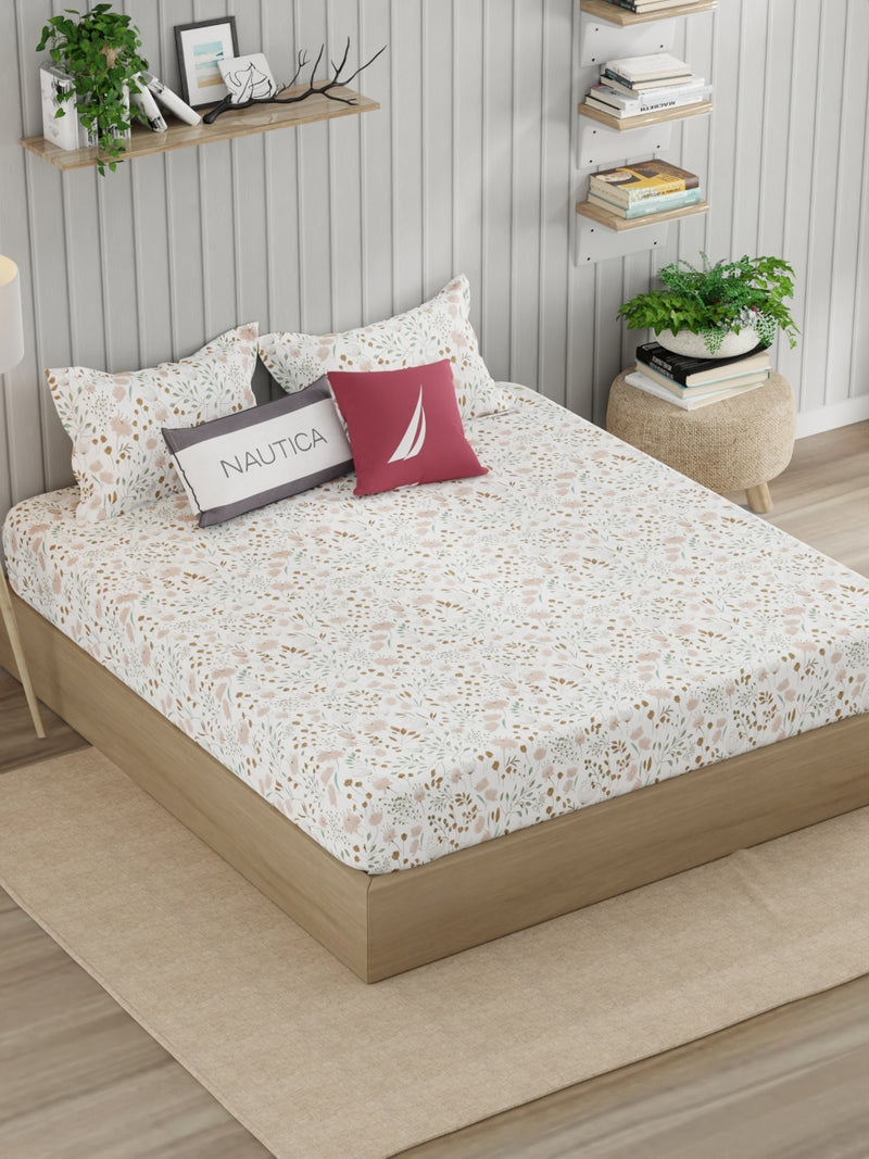 Super Fine 100% Egyptian Satin Cotton King Bedsheet With 2 Pillow Covers <small> (floral-brown)</small>
