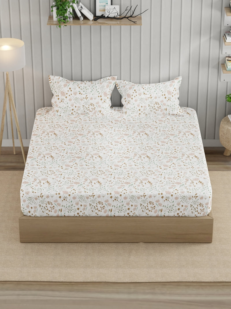 Super Fine 100% Egyptian Satin Cotton King Bedsheet With 2 Pillow Covers <small> (floral-brown)</small>