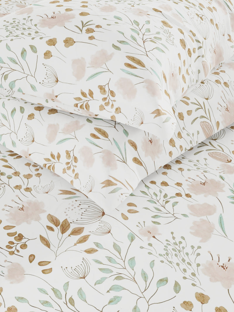 Super Fine 100% Egyptian Satin Cotton King Bedsheet With 2 Pillow Covers <small> (floral-brown)</small>