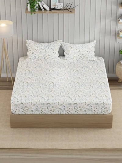 Super Fine 100% Egyptian Satin Cotton King Bedsheet With 2 Pillow Covers <small> (floral-blue)</small>
