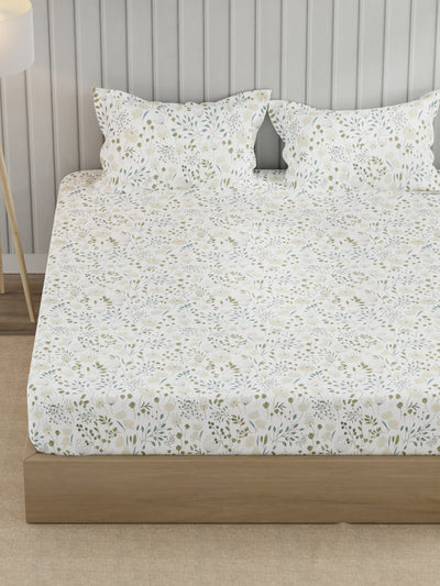 Super Fine 100% Egyptian Satin Cotton King Bedsheet With 2 Pillow Covers <small> (floral-blue)</small>