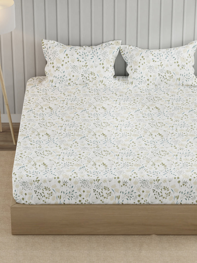 Super Fine 100% Egyptian Satin Cotton King Bedsheet With 2 Pillow Covers <small> (floral-blue)</small>