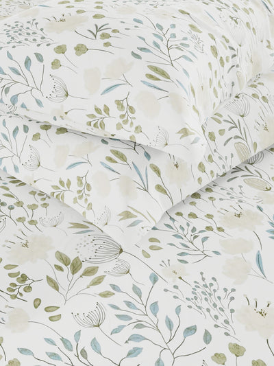 Super Fine 100% Egyptian Satin Cotton King Bedsheet With 2 Pillow Covers <small> (floral-blue)</small>