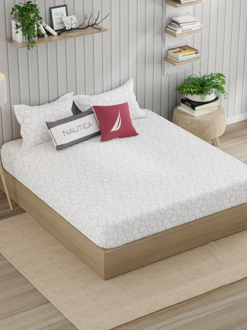 Super Fine 100% Egyptian Satin Cotton King Bedsheet With 2 Pillow Covers <small> (floral-grey)</small>