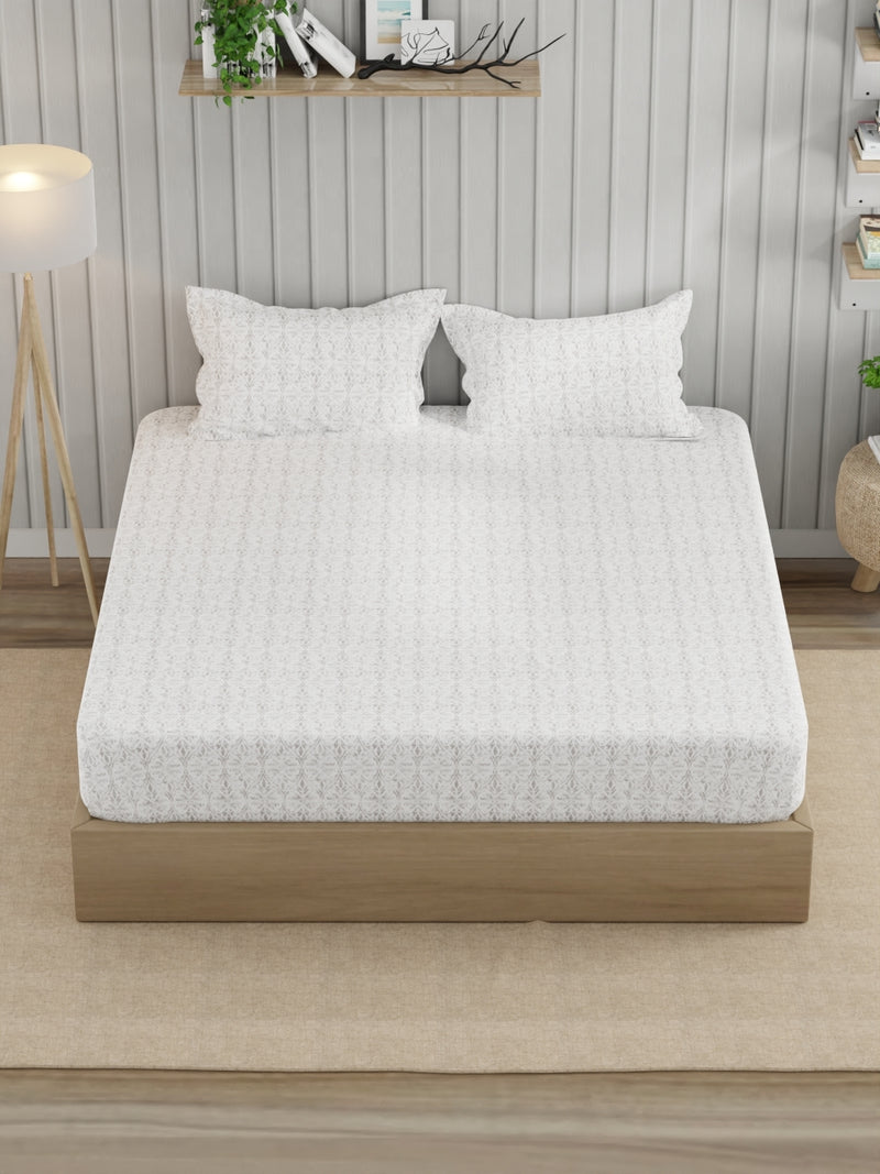 Super Fine 100% Egyptian Satin Cotton King Bedsheet With 2 Pillow Covers <small> (floral-lavender)</small>