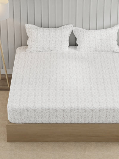 Super Fine 100% Egyptian Satin Cotton King Bedsheet With 2 Pillow Covers <small> (floral-lavender)</small>