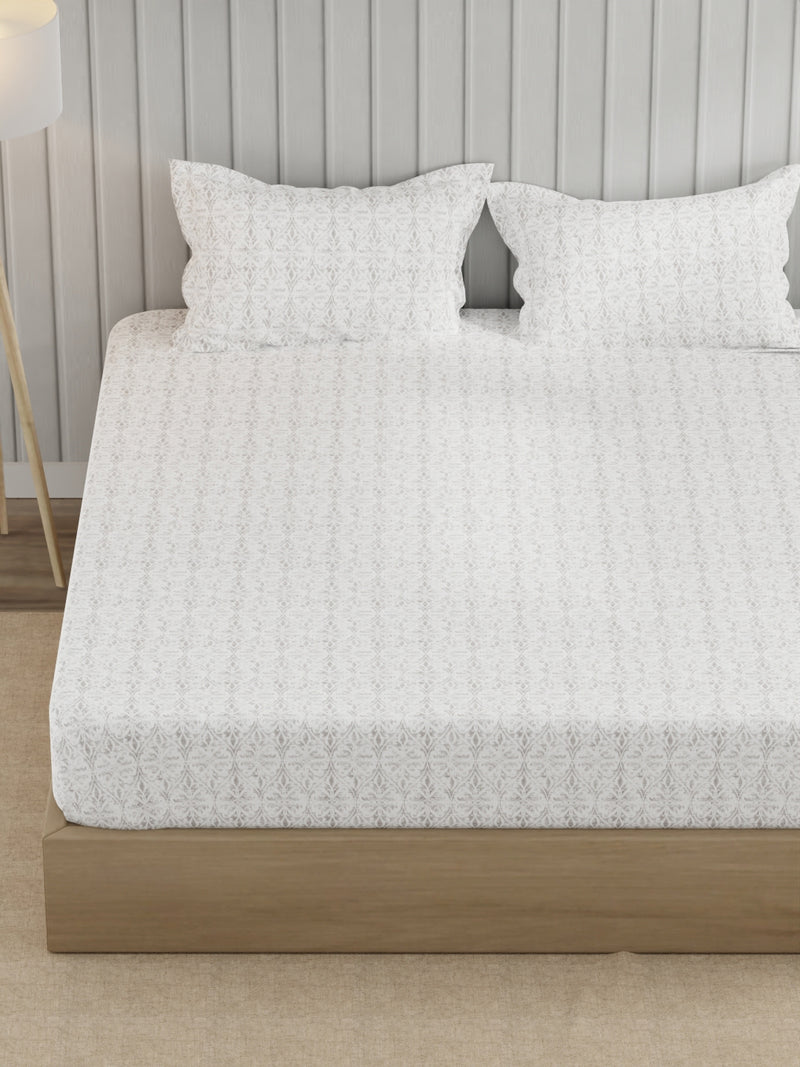Super Fine 100% Egyptian Satin Cotton King Bedsheet With 2 Pillow Covers <small> (floral-lavender)</small>