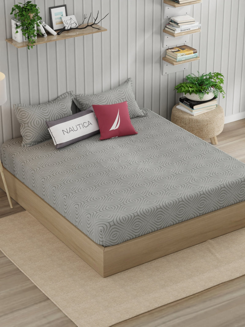 Super Fine 100% Egyptian Satin Cotton King Bedsheet With 2 Pillow Covers <small> (geometric-grey)</small>