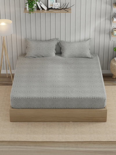 Super Fine 100% Egyptian Satin Cotton King Bedsheet With 2 Pillow Covers <small> (geometric-grey)</small>