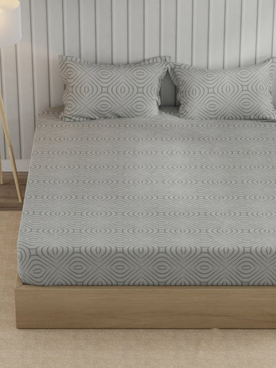 Super Fine 100% Egyptian Satin Cotton King Bedsheet With 2 Pillow Covers <small> (geometric-grey)</small>