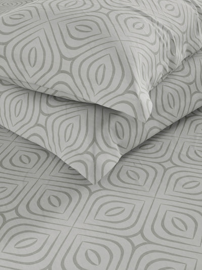 Super Fine 100% Egyptian Satin Cotton King Bedsheet With 2 Pillow Covers <small> (geometric-grey)</small>