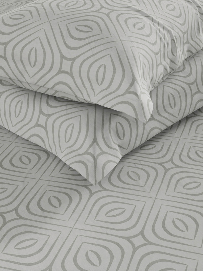 Super Fine 100% Egyptian Satin Cotton King Bedsheet With 2 Pillow Covers <small> (geometric-grey)</small>